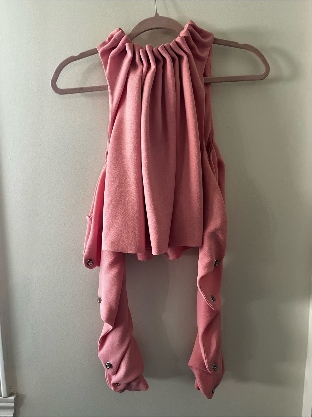 Handmade Canadian Designer Pink Pleated Halter Top and Structured off shoulder